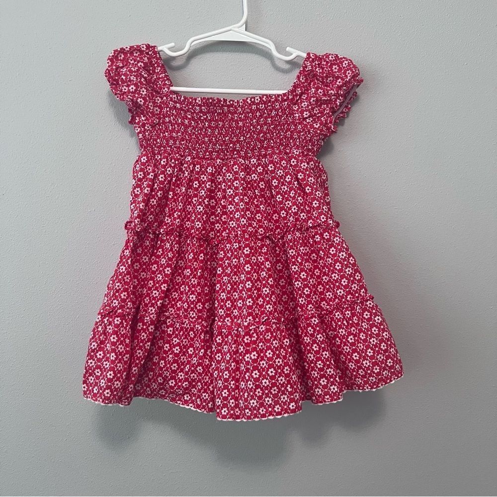 Janie and Jack Red Smocked Floral Dress Size 12-18mo